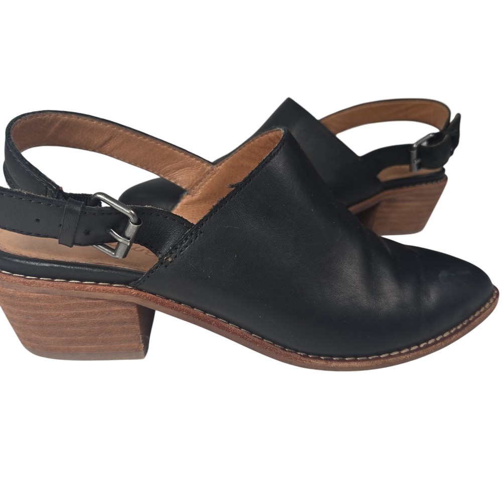 Madewell Sz. 6 Black Leather Mules Slingback Stacked Heel Style #AA167